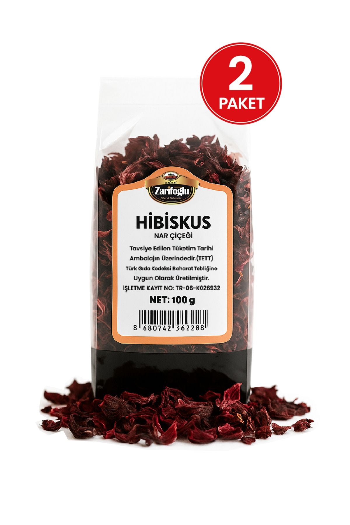 Hibisküs Nar Çiçeği Otu Bitkisi Şifalı Bitkiler Mekke Gülü Hibüsküs Hübüsküs 2 X 100 gr