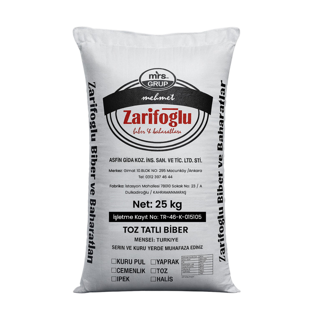 Toz Tatlı Biber 25 kg